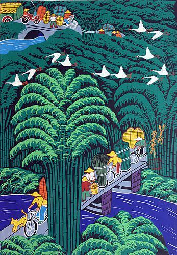 Bamboo Village - Chinese Folk Art Painting