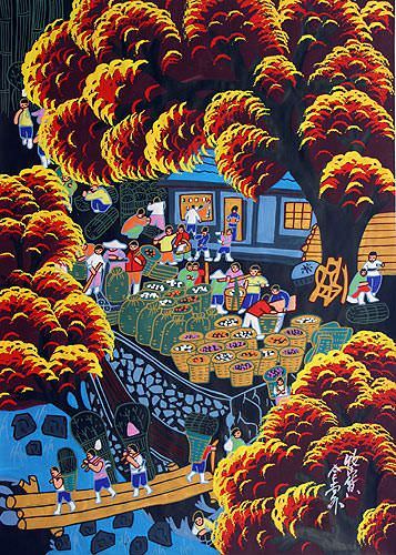 Collecting the Mountain Bounty - Chinese Folk Art Painting