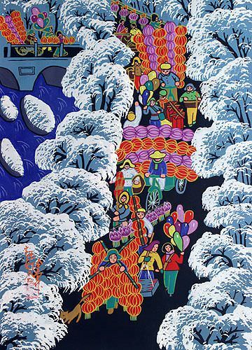 Going to the Lantern Festival - Chinese Peasant Painting