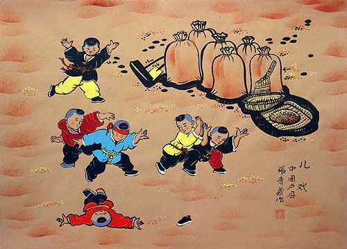 Children at Play - Chinese Peasant Painting