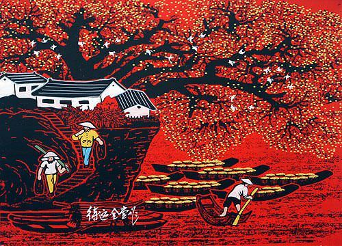 Grazing Sheep in the Grove - Chinese Folk Art Painting