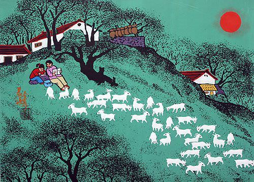 Morning Read - Huxian Chinese Folk Art