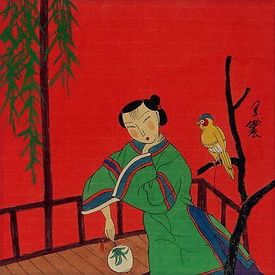 Woman and Parrot - Chinese Modern Art Painting