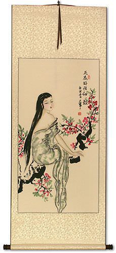 Beauty Under the Flowers Like Poetry - Chinese Scroll