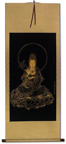 Big Buddha Gold Etching Wall Scroll