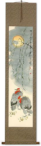 Moonlight - Chicken Hens and Willow Wall Scroll