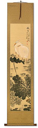 Melancholy - Egret Birds and Flower Wall Scroll