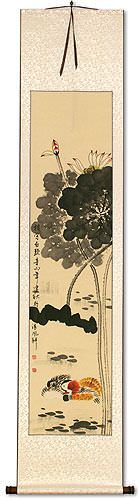 Mandarin Ducks & Lotus Flowers - Together Forever - Chinese Scroll