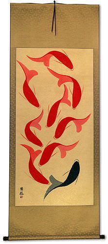 Large Abstract Yin Yang Koi Fish Wall Scroll