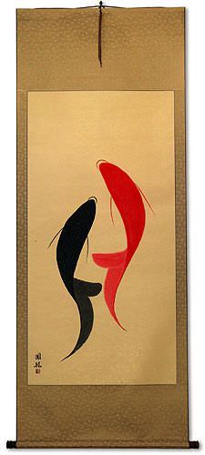 Large Abstract Yin Yang Fish Wall Scroll