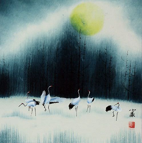 Colorful Asian Cranes Painting