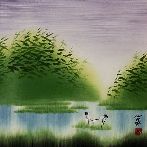 Colorful Asian Cranes Painting