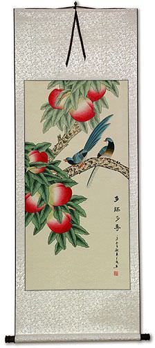 Peaches / Peach Tree and Birds Wall Scroll