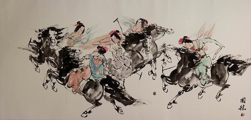 Ancient Chinese Polo on Horseback - Large Painting