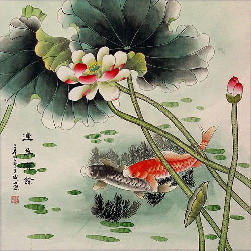 Koi Fish and Lotus Flower Painting