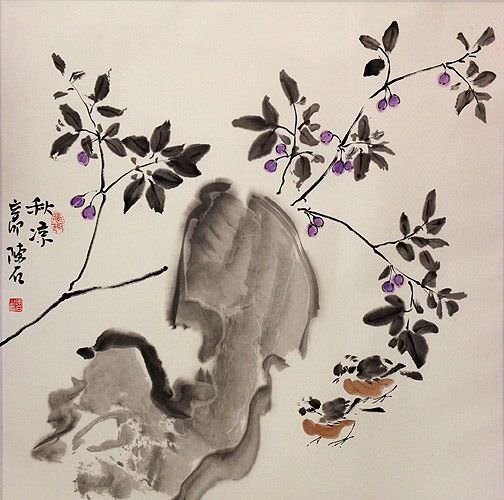 Chinese Bird and Flower Blossom Painting