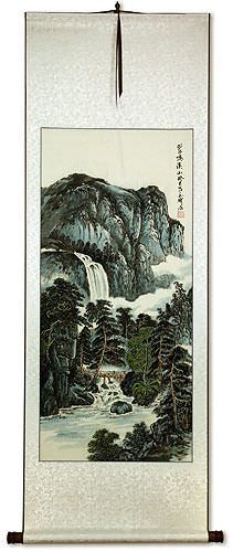 Chinese Waterfall Landscape Wall Scroll