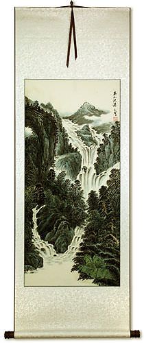 Chinese Waterfall Landscape Wall Scroll