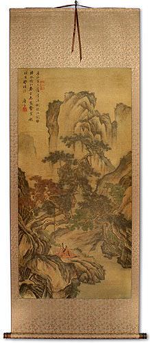 Clear River and Pine Trees - Chinese Landscape Print Wall Scroll