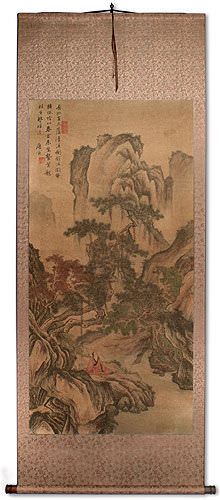 Clear River and Pine Trees - Chinese Landscape Print Wall Scroll