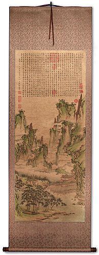 Immortal Mountain Village - Chinese Landscape Print Wall Scroll