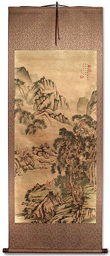 Pine Mountains Serenity - Chinese Landscape Print Wall Scroll