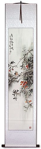 Birds and Flowers Wall Scroll