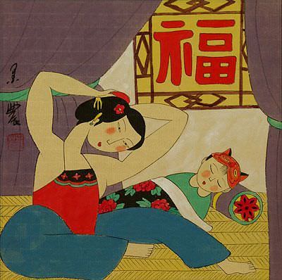 Chinese Mother and Baby Boy - Modern Art Painting