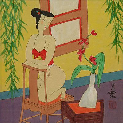 Hanging Out In The Nude With Flowers - Modern Art Painting (2)