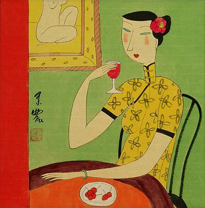 Chinese Woman Drinking - Modern Art Painting