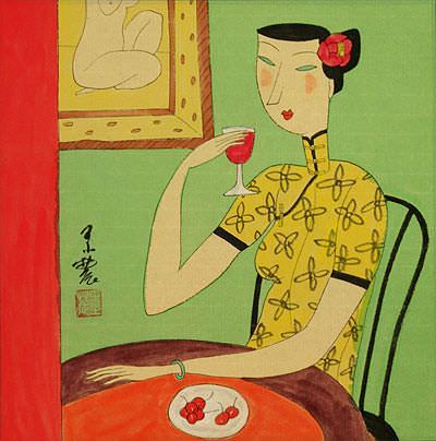 Chinese Woman Drinking - Modern Art Painting