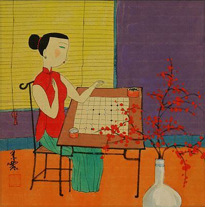 Woman Playing Go or Weiqi - Modern Art
