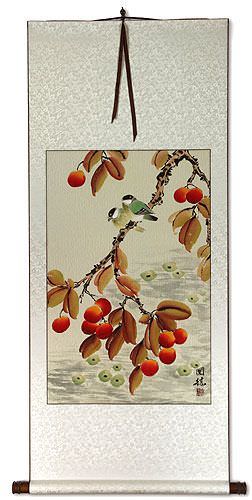Birds and Loquat Fruit Wall Scroll