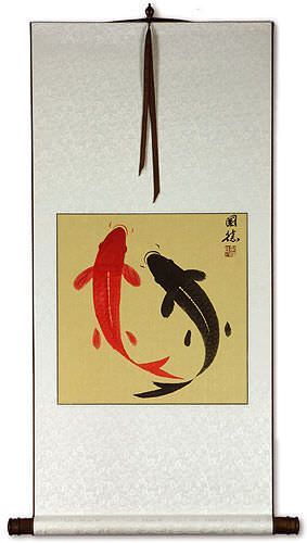 Yin Yang Koi Fish Asian Scroll