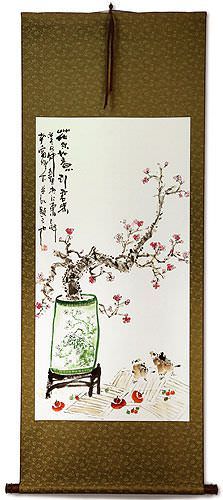 Large Plum Blossom Poetry Wall Scroll