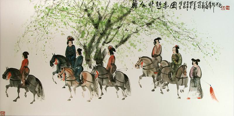 Tang Dynasty Horseback Ride - Large Painting