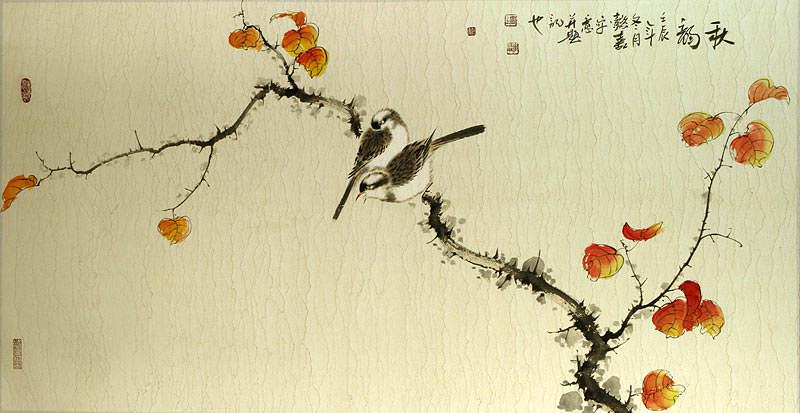 Autumn Rhyme - Large Bird and Flower Painting