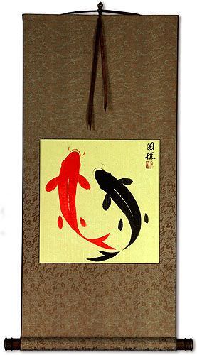 Classic Yin Yang Fish Silk Wall Scroll