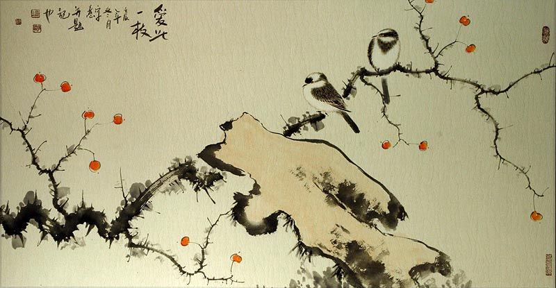 Birds on Branch -  Large Painting