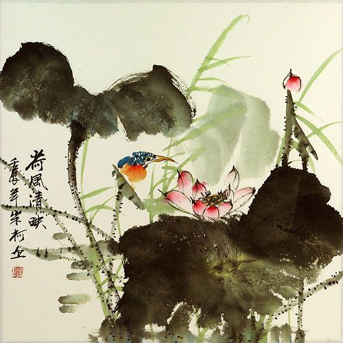 lotus and birds chinese flower painting