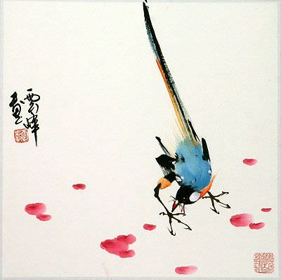 Bird and Fallen Blossoms Painting