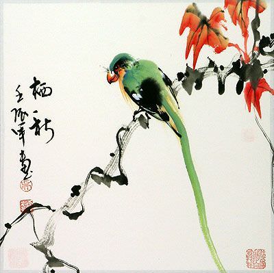 Chinese Parrot and Flower Painting