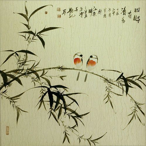 Two Birds on a Branch Large Painting