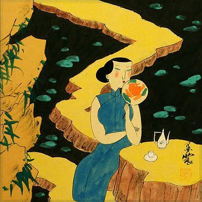 Chinese Tea by the Lily Pond - Modern Art Painting