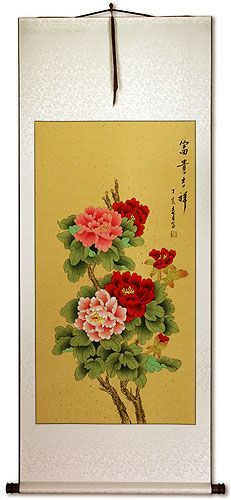 Colorful Peony Flower Wall Scroll