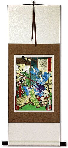 Samurai in Battle - Japanese Woodblock Print Repro - Wall Scroll
