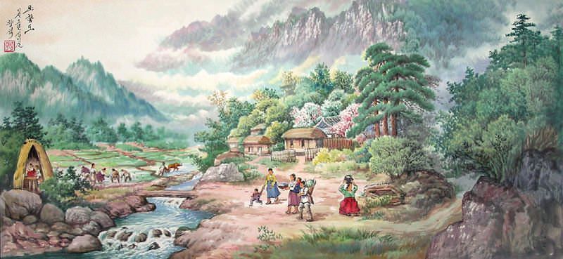 North Korean Village Painting