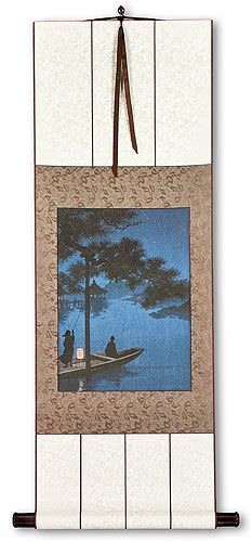 Shubi Pine at Lake Biwa - Japanese Woodblock Print Repro - Small Wall Scroll