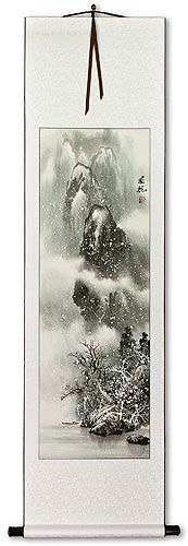 Mountain River Boat Chinese Landscape Wall Scroll