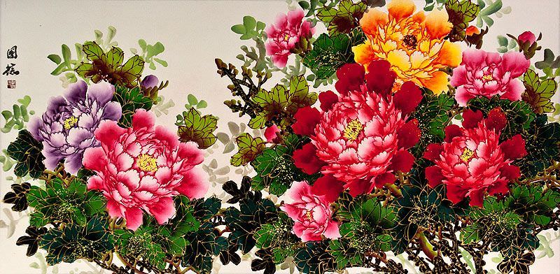 Colorful Peony Flowers Painting